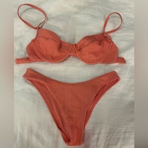 Monday Swimwear Bikini size medium, azalea pink chevron size medium - worn once!